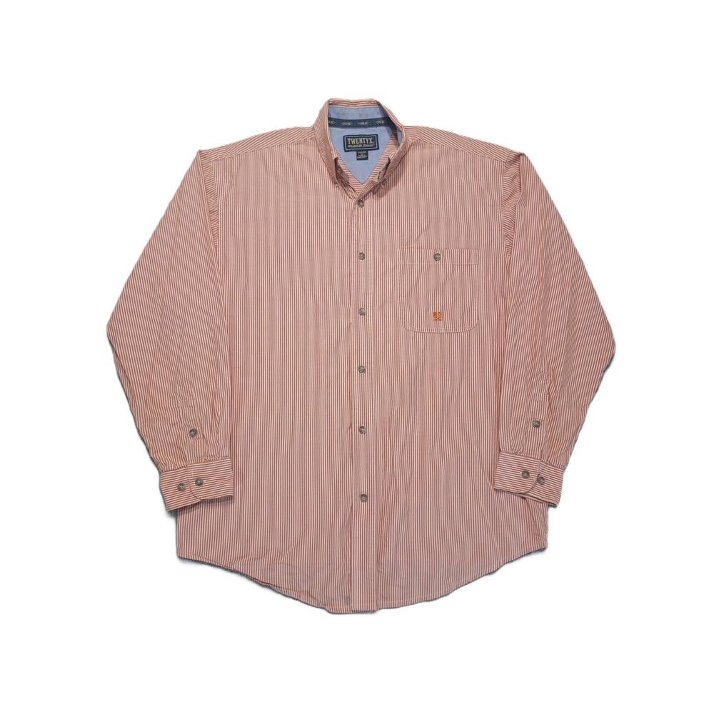 Wrangler Twenty 20X Button Up Long Sleeve Shirt Men M Orange White Striped